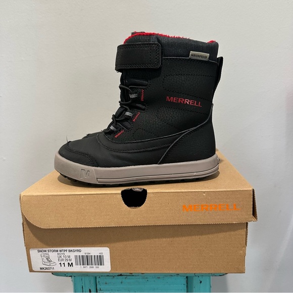 Merrell Snow Storm Waterproof Black Gray Red Snow Boots Size 11 - Picture 1 of 16